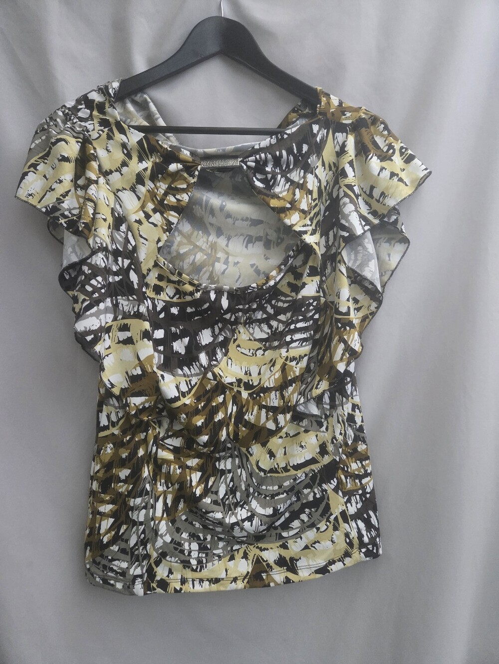 Flutter Sleeve Abstract Print Blouse - Yellow/Black/White